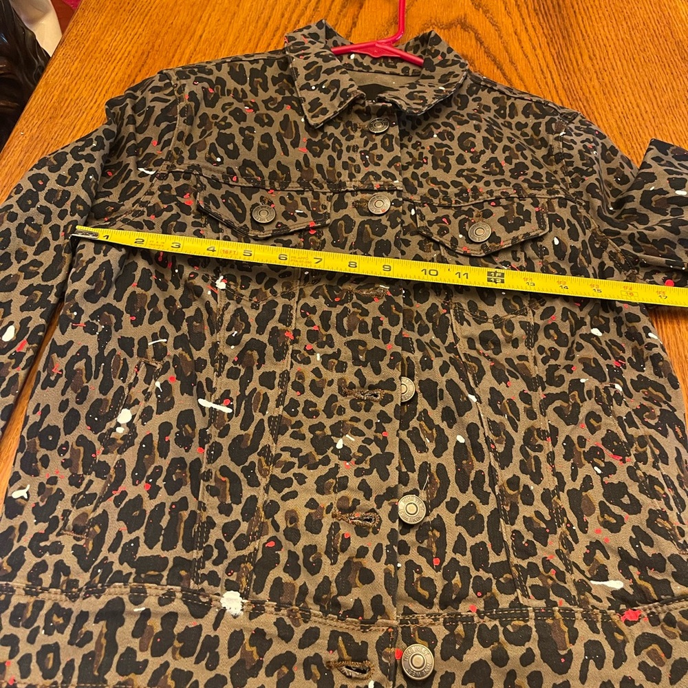 Leopard Denim Hand-painted Sequined ROLLING STONES Jacket Siz Small - Picture 4 of 5